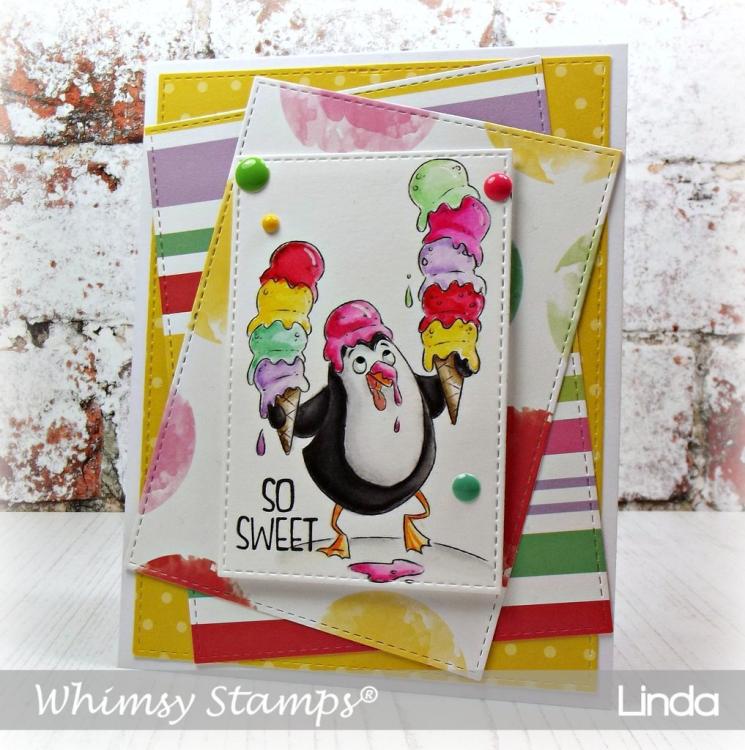 Whimsy Rubber Stamp Ice Cream Penguin