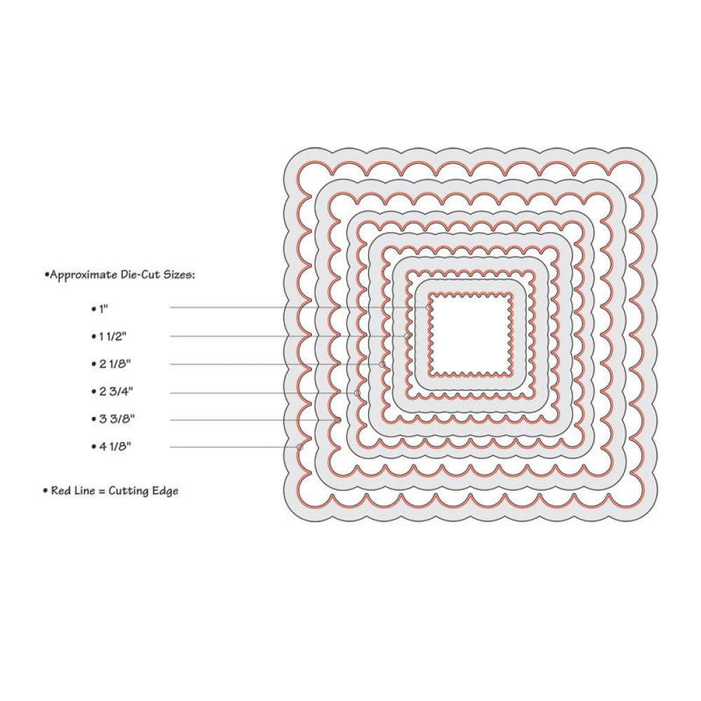 Sizzix Framelits Die Set 6PK Squares Scallop