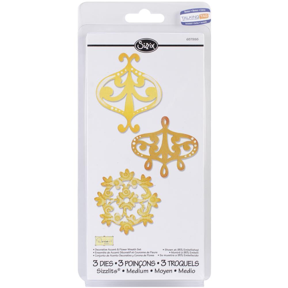 Sizzix Sizzlits Die Set 3 Stk - Decorative Accent & Flower Wreath Set