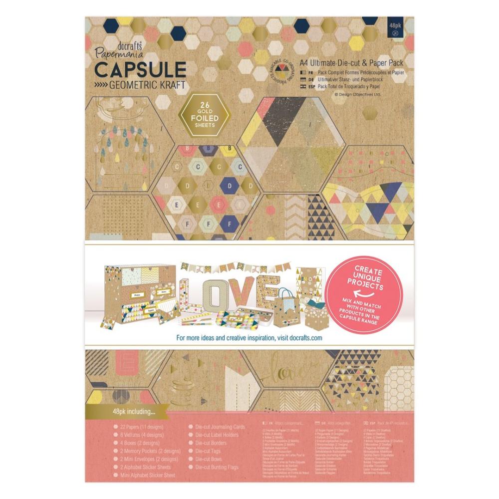 A4 Ultimate Die-cut & Paper Pack 48stk Capsule Geometric Kraft