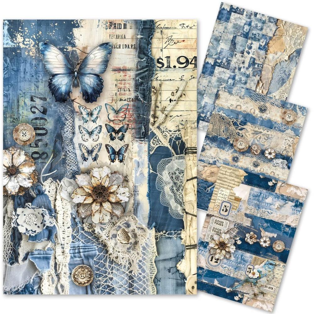 CBMF002 Ciao Bella Urban Blue Denim A4 Rice Paper Art Set