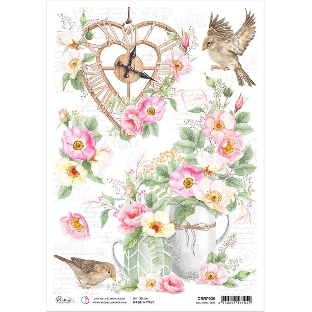 Ciao Bella A4 Rice Paper Dog Rose Time #239