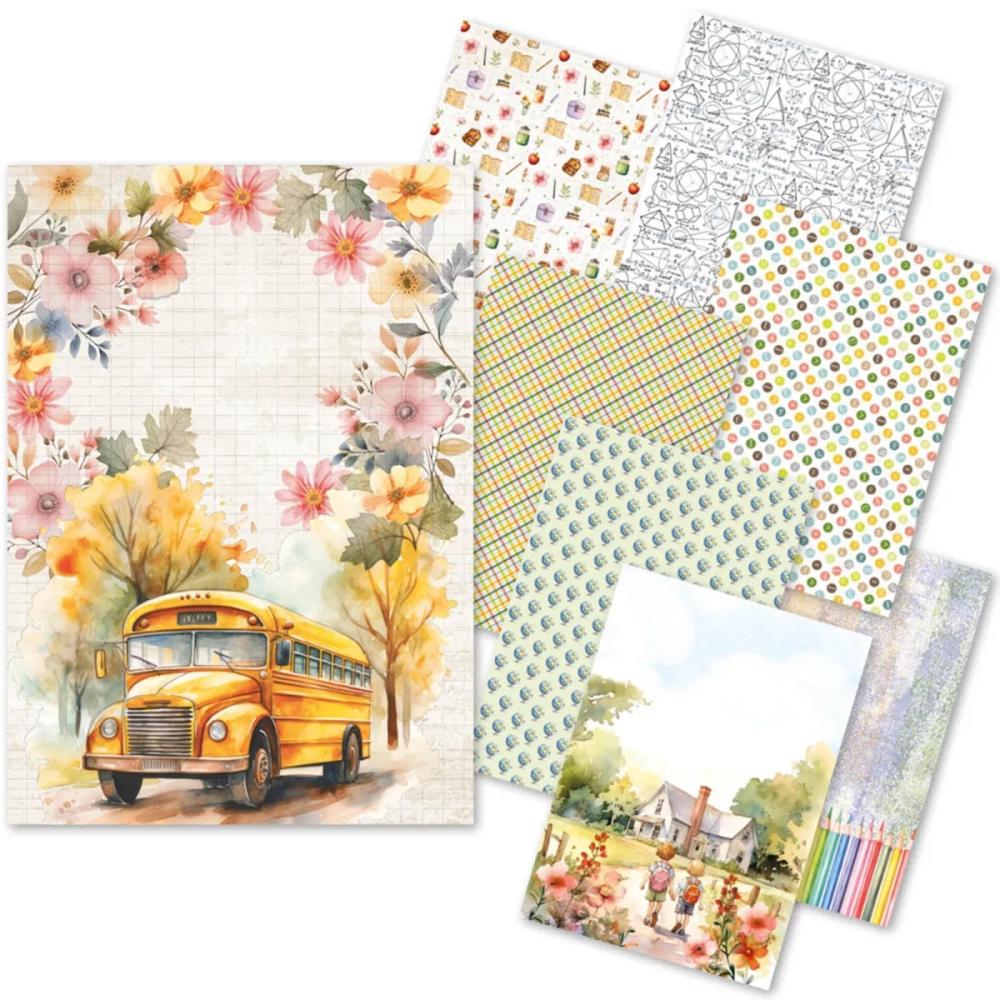 CBRS018 Ciao Bella Back to School A5 Rice Paper Mixed