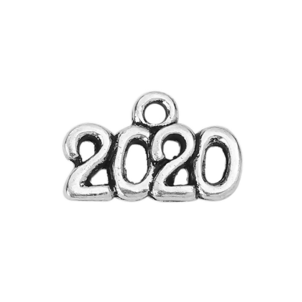 SALE Charms Number Antique Silver "2020" 10stk