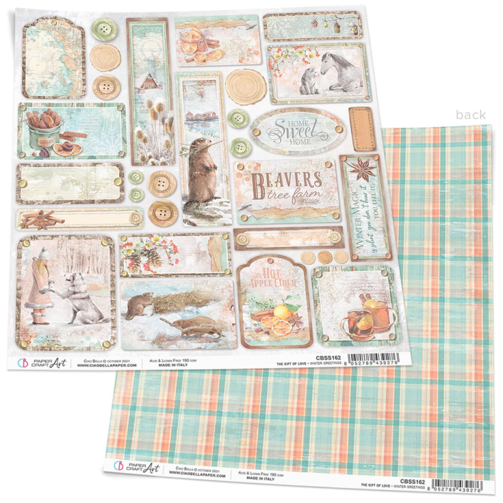 Ciao Bella 12x12 Paper Sheet Winter Greetings CBSS162
