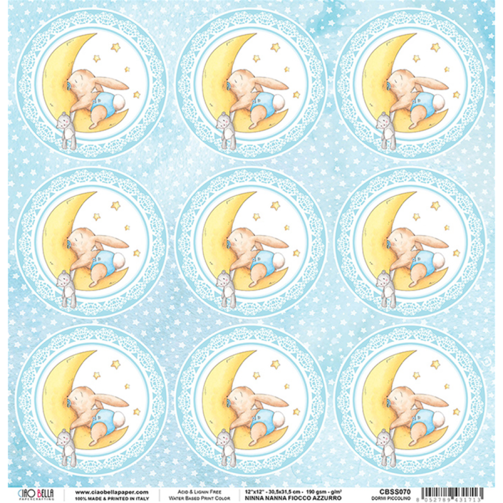 Ciao Bella Scrapbooking Paper Sheet Fiocco Azzurro #CBS070