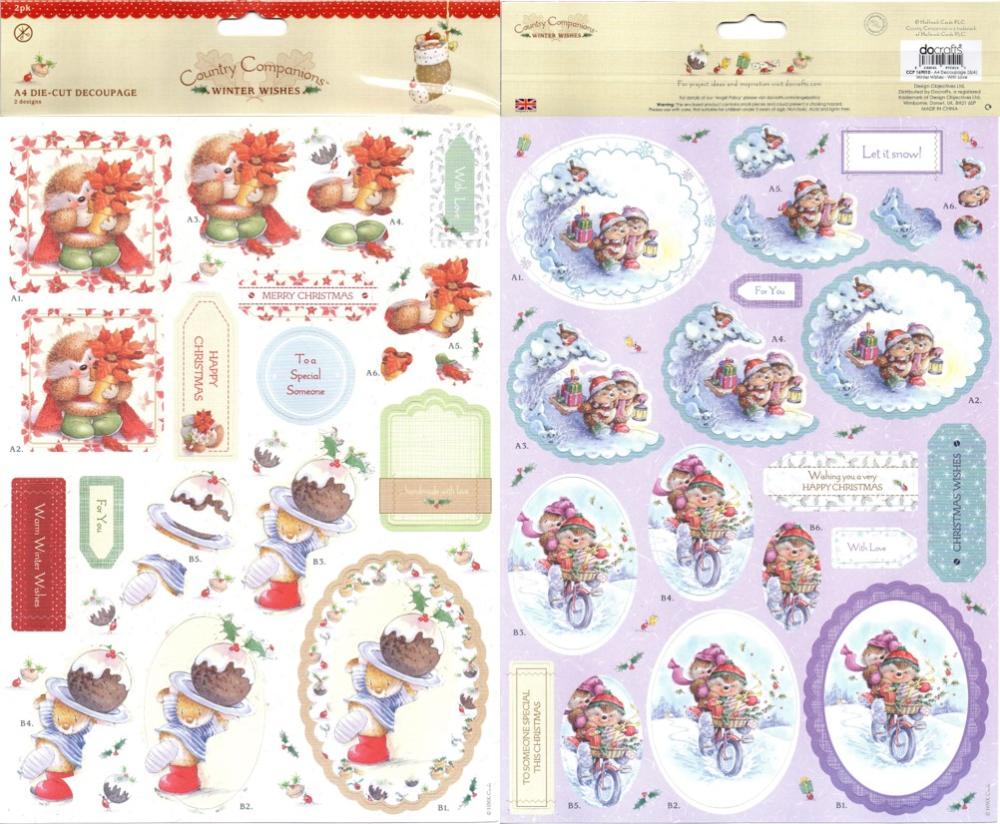 Country Companions A4 Decoupage Winter Wishes With Love