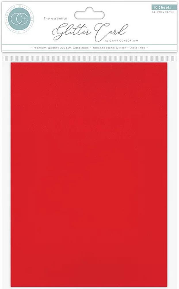 Craft Consortium A4 Glitter Card Red