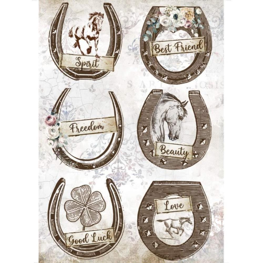 Stamperia A4 Rice Paper Horseshoes #4583