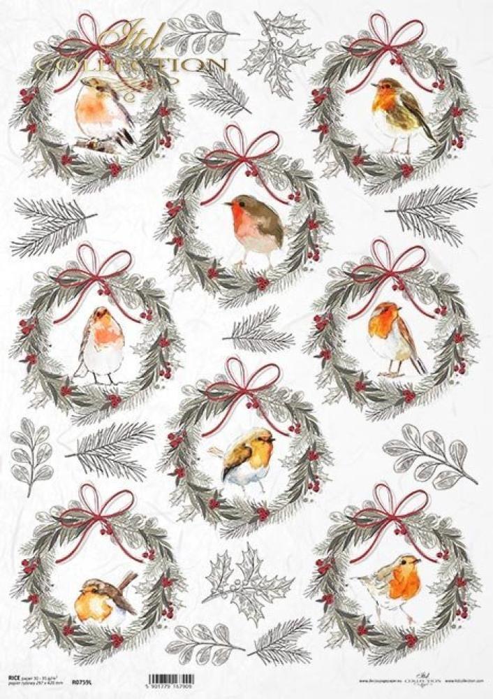 ITD Collection A3 Rice Paper Christmas Wreaths R0759L