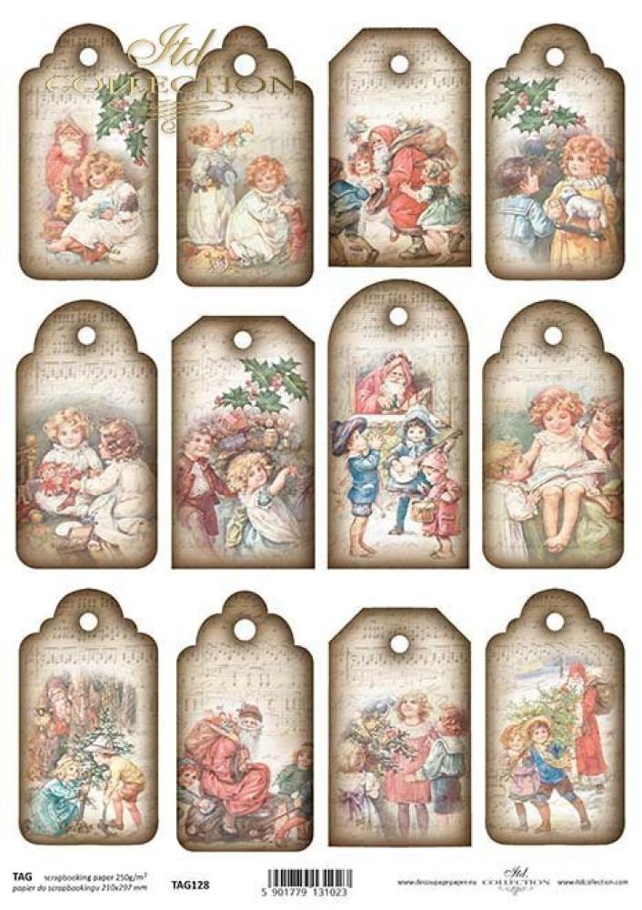 ITD Collection Christmas Time Tags A4 Scrapbooking Paper TAG0128