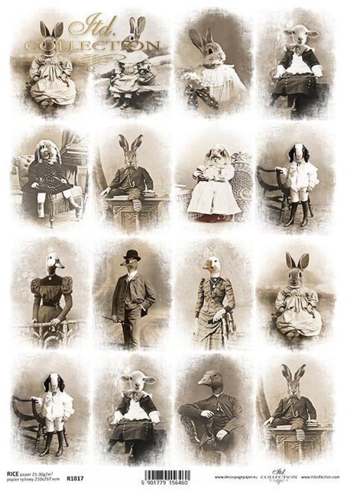 ITD A4 Rice Paper Retro Animals Sepia #1817