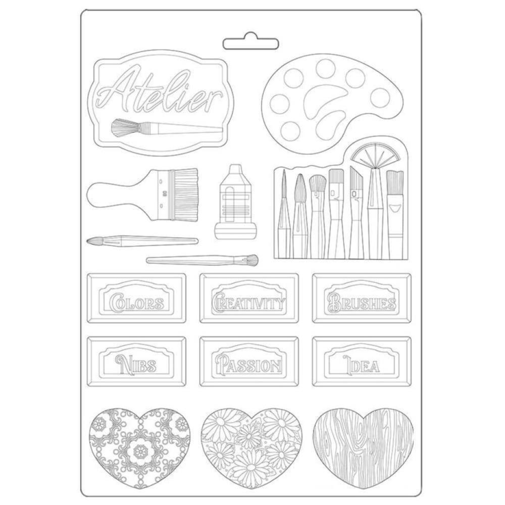 Stamperia A4 Soft Mould Atelier Tags #497