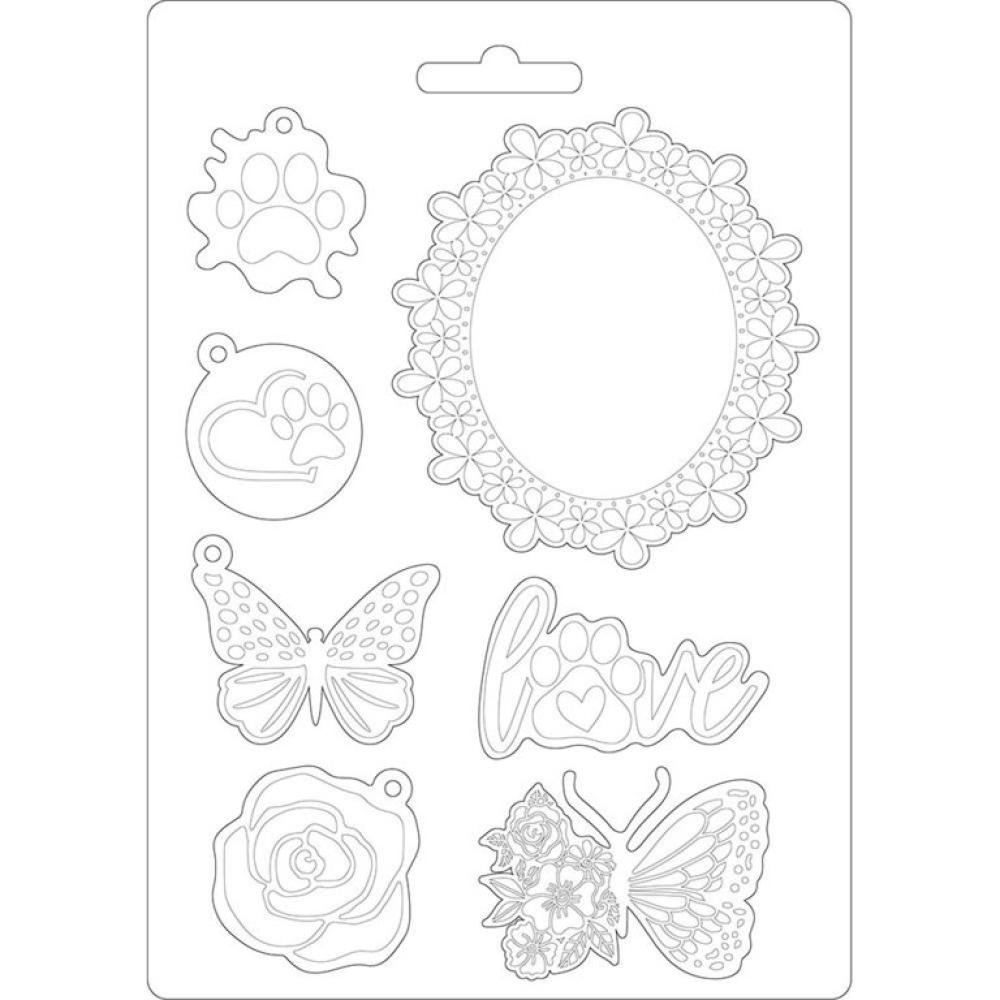 Stamperia A5 Soft Mould Circle of Love Frame and Butterfly #572