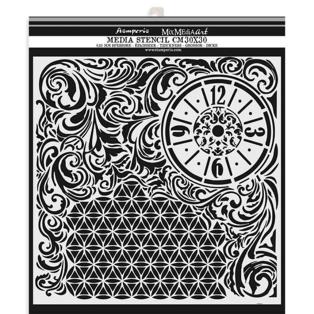 Stamperia Thick Stencil 30x30 Clock and Texture #08