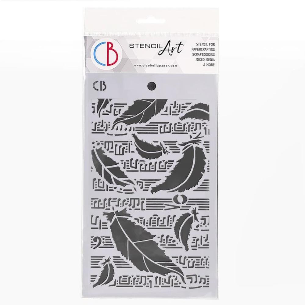 Ciao Bella 5x8 Stencil Swan Feathers MS090
