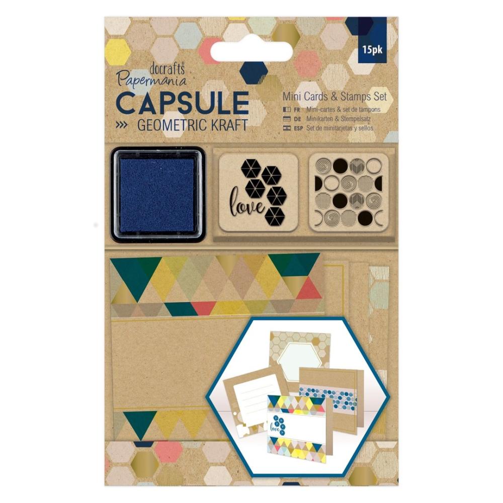 Mini Cards & Stamps Set (15pcs)  Capsule Geometric Kraft