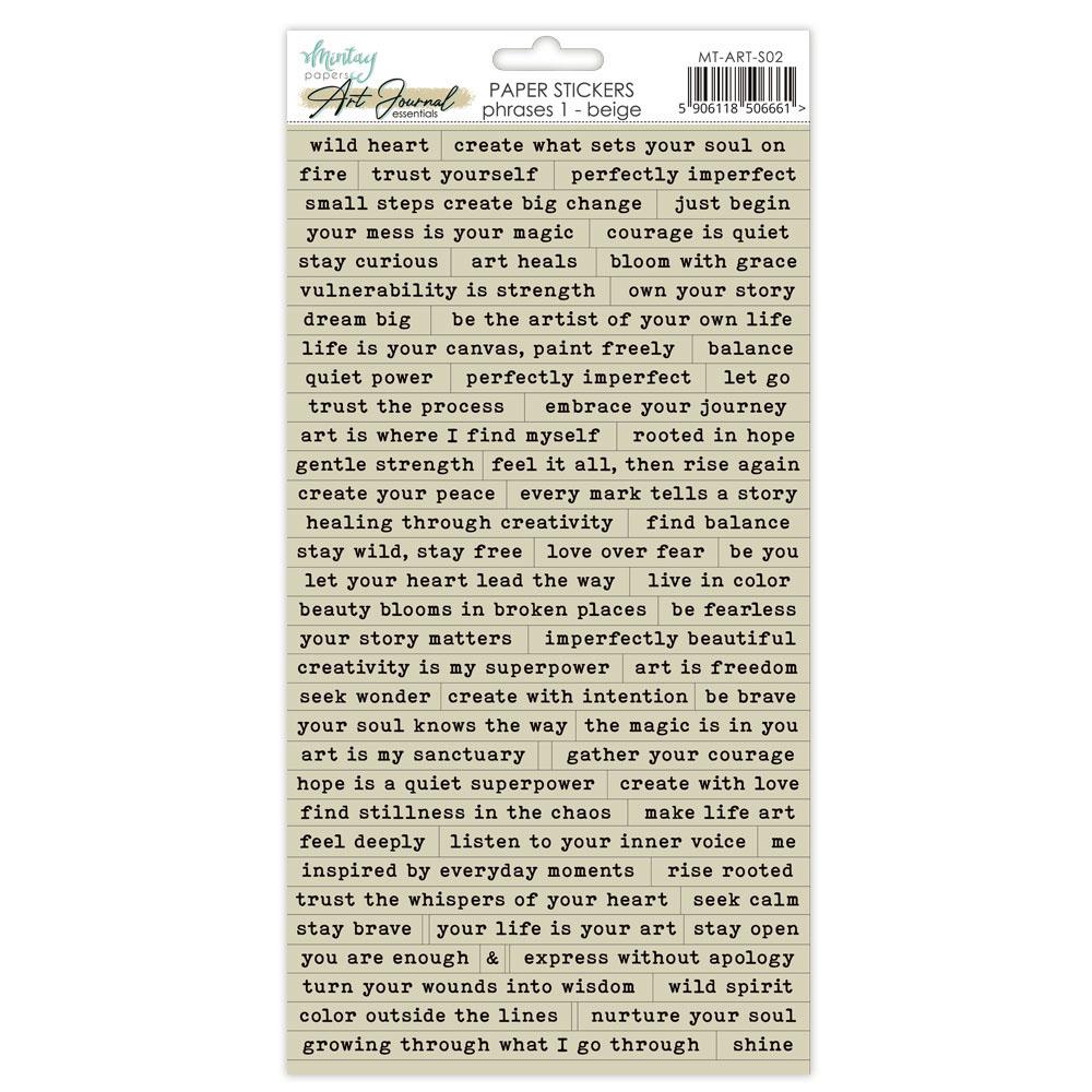 Mintay Papers Art Journal Stickers 6x12 Paper Stickers Phrases 1 Beige