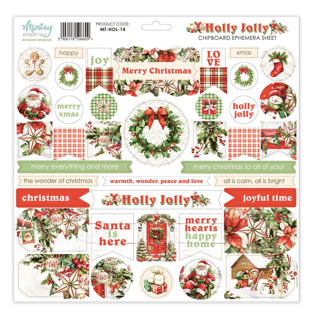 Mintay Papers Holly Jolly 12x12 Chipboard Ephemera Sheet