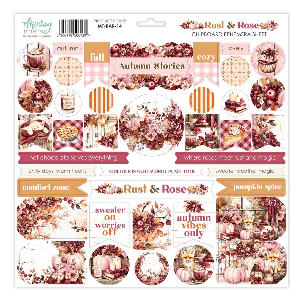 Mintay Papers Rust & Rose 12x12 Chipboard Ephemera Sheet