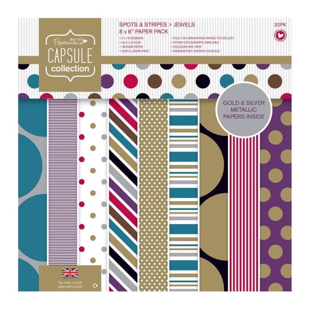 Papermania 8x8 Paper Pad Spot & Stripes Jewels #160214