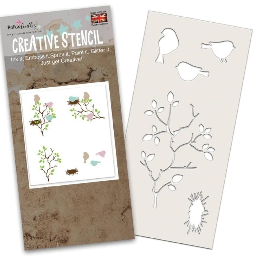 Polkadoodles Creative Stencil Bird in the Bush #8133