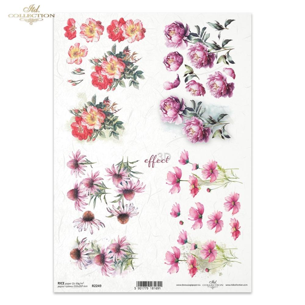 R2249 ITD Collection 3D Effect Flowers A4 Rice Paper