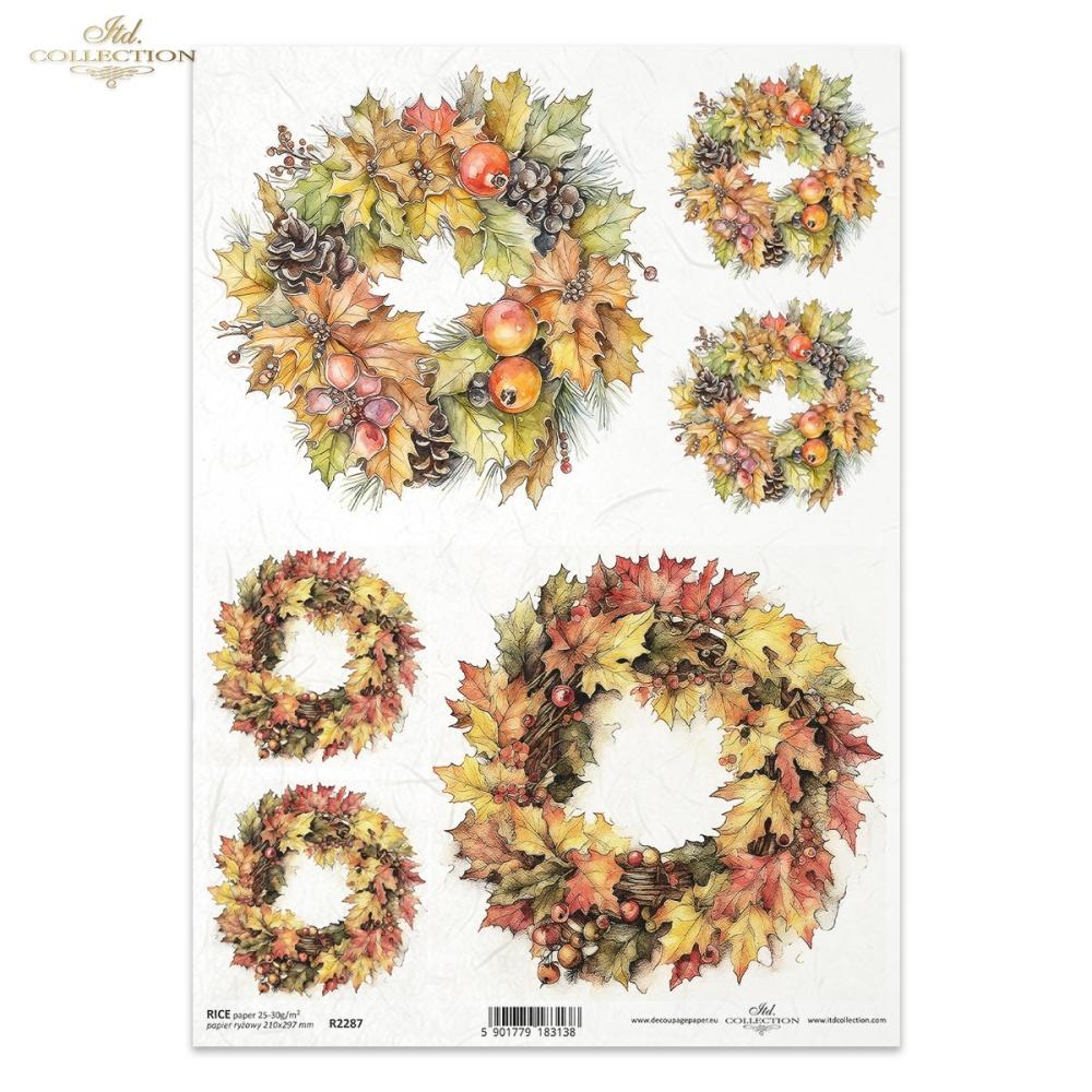 R2287 ITD Collection Autumn Wreaths A4 Rice Paper