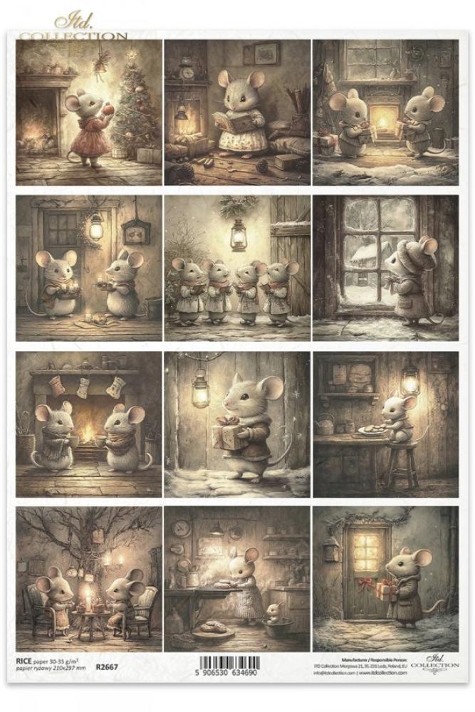 R2667 ITD Collection Winter´s Tale A4 Rice Paper Mice Christmas