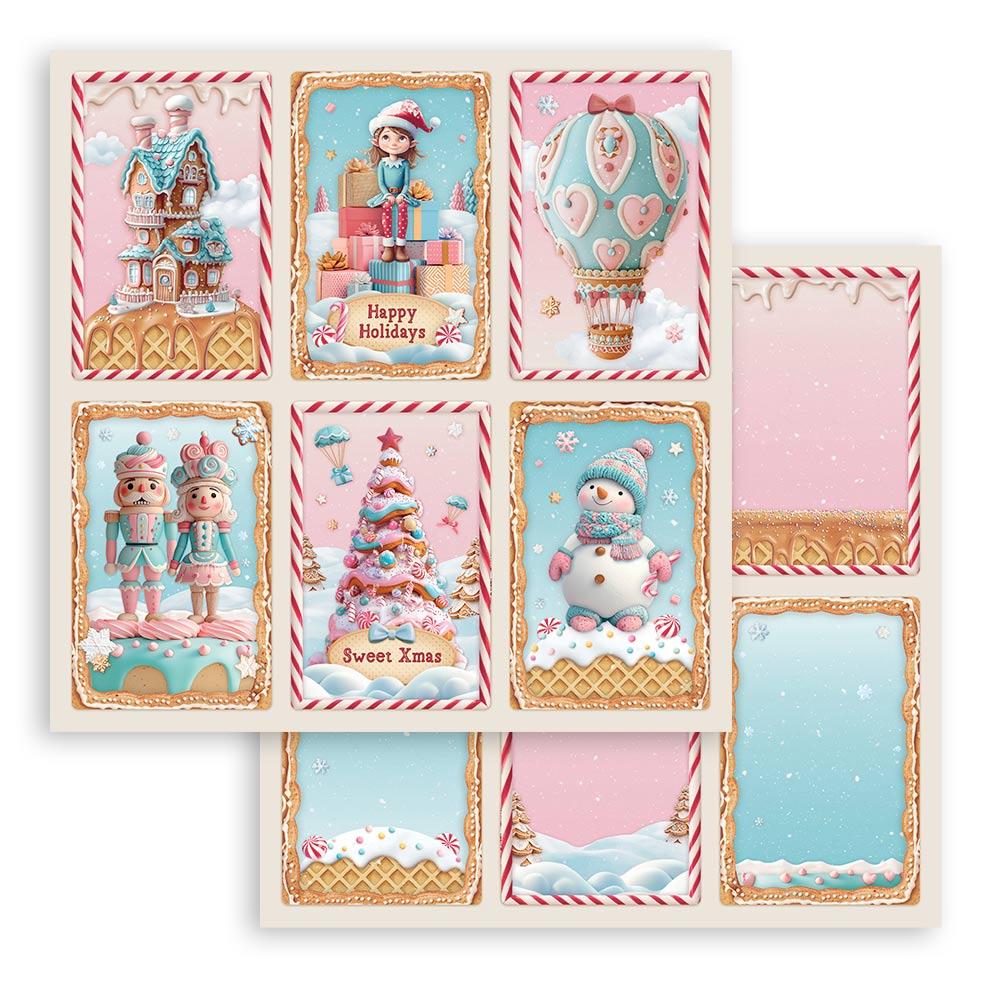 SBB1082 Stamperia Candy Christmas 12x12 Paper Sheets Cards 3er Set