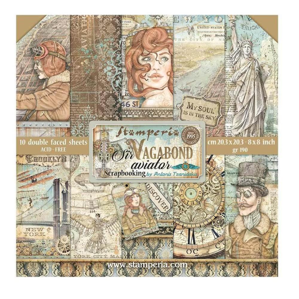 Stamperia 8x8 Paper Pad Sir Vagabond Aviator SBBS61