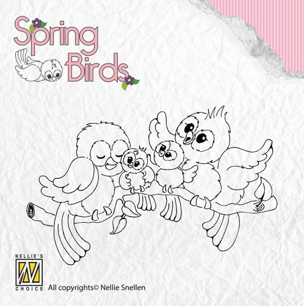 Nellie Snellen Spring Birds Happy Family Clear Stempel