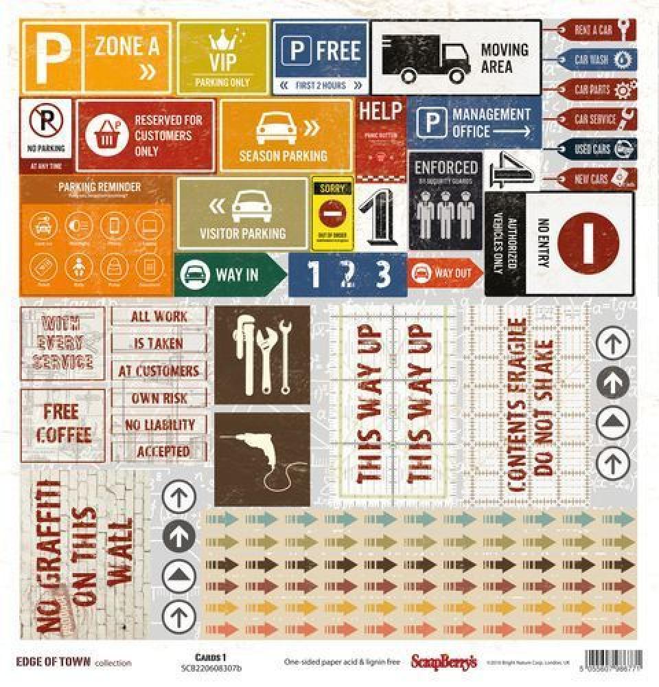 SALE ScrapBerry´s 12x12 Paper Sheet Town Cards #01
