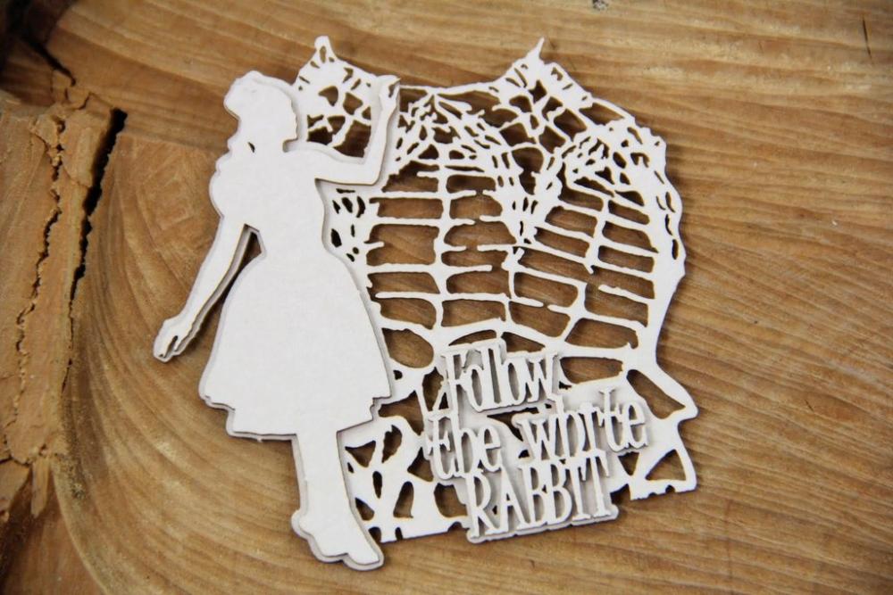 Scrapiniec Chipboard Wonderland Follow the White Rabbit #5387