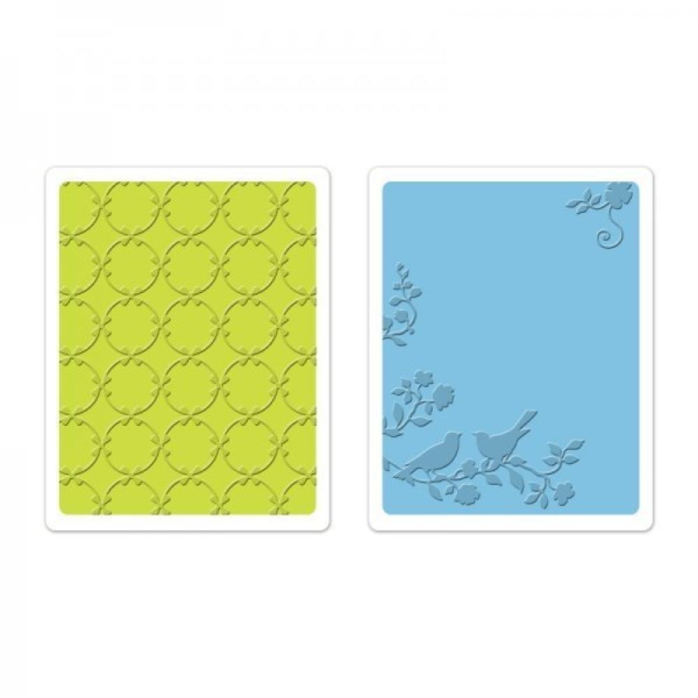 Sizzix Textured Impressions Embossing Folder Lattice & Songbirds 659629