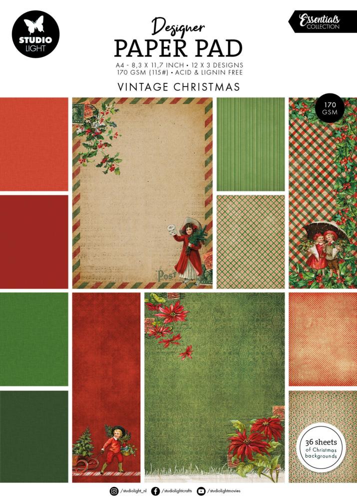 Studio Light Vintage Christmas A4 Designer Paper Pad