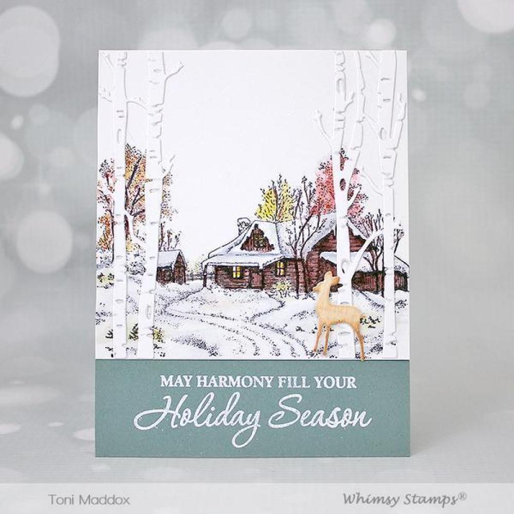 Whimsy Rubber Stamp Wintry Cabin